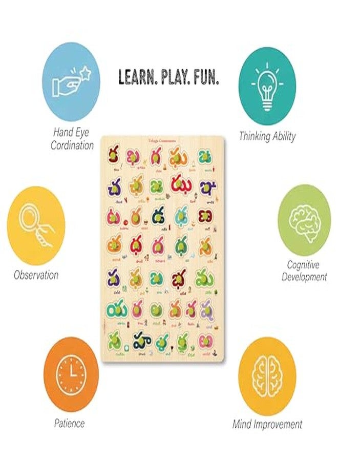 Khilonewale Generic Wooden Knob Telugu Alphabet Puzzle Board - 9 x 12 in Montessori Learning Toy for Toddlers & Preschool Kids (Ages 3+) - Durable Wooden Educational Game for Early Language (telegu consonants) - Image 4